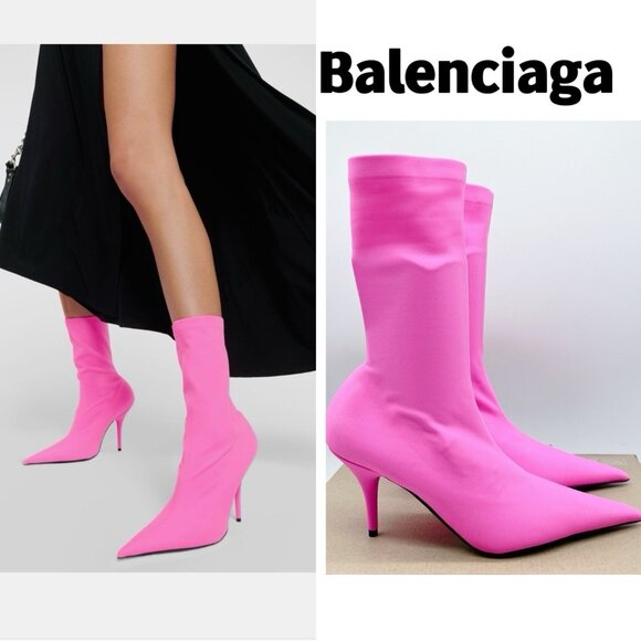 Balenciaga Knife Barbie Pink Pointed Toe Sock Boots Booties EU 37.5 US 7.5 $1290 - Picture 1 of 12